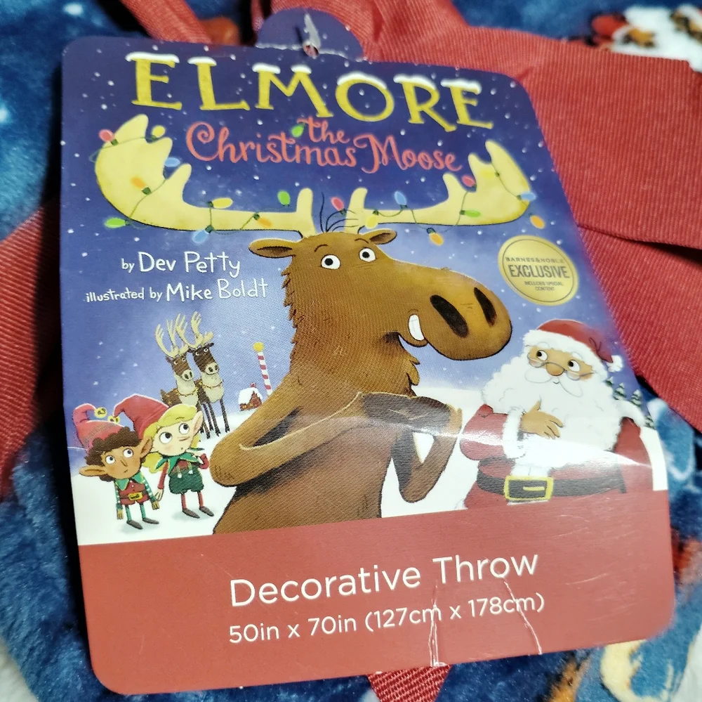 Elmore the Christmas Moose Navy Printed Throw Blanket